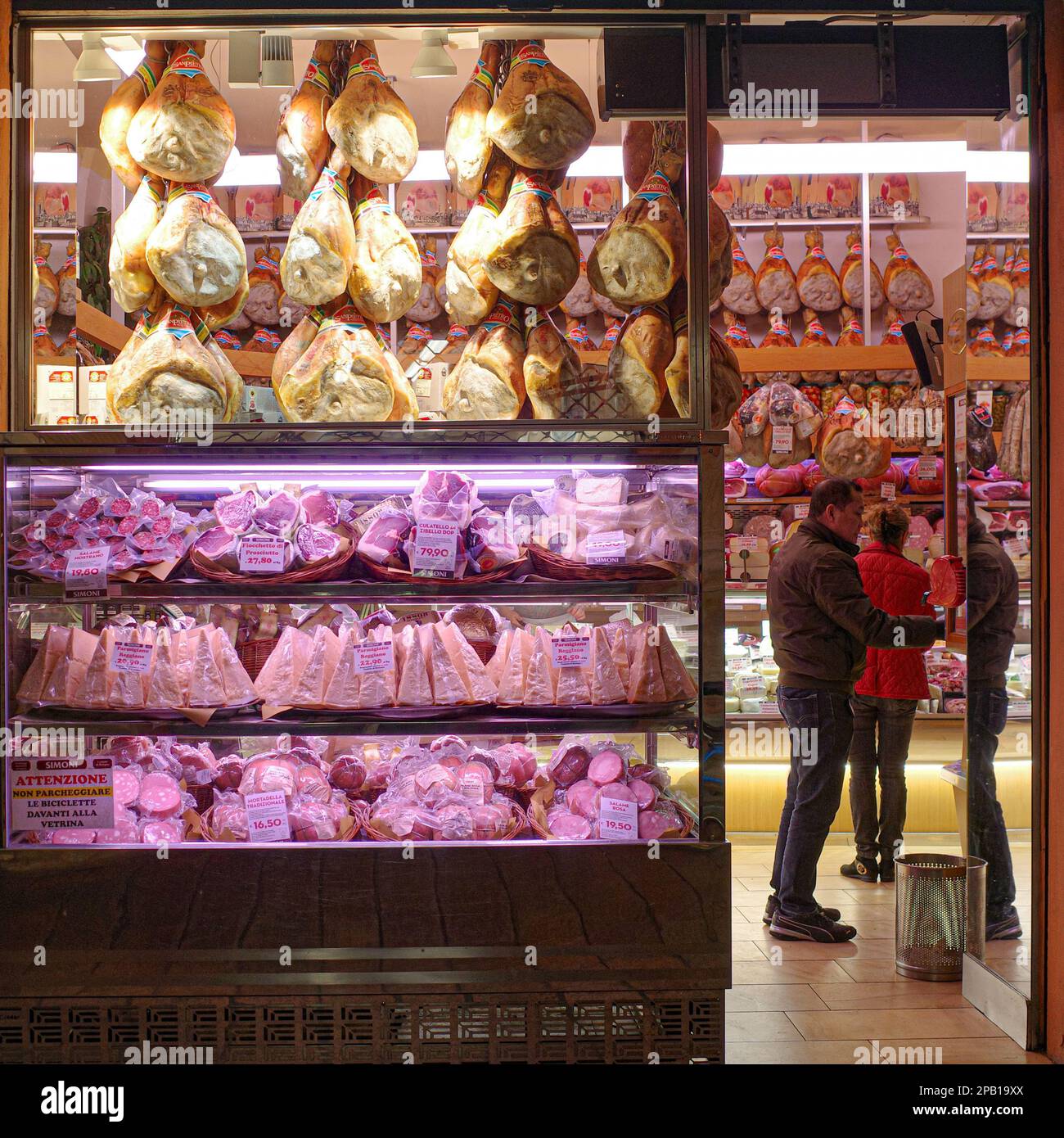 Bologna, Italy - 16 Nov, 2022: Traditional Delicatessan food market near Maggiore square Stock Photo