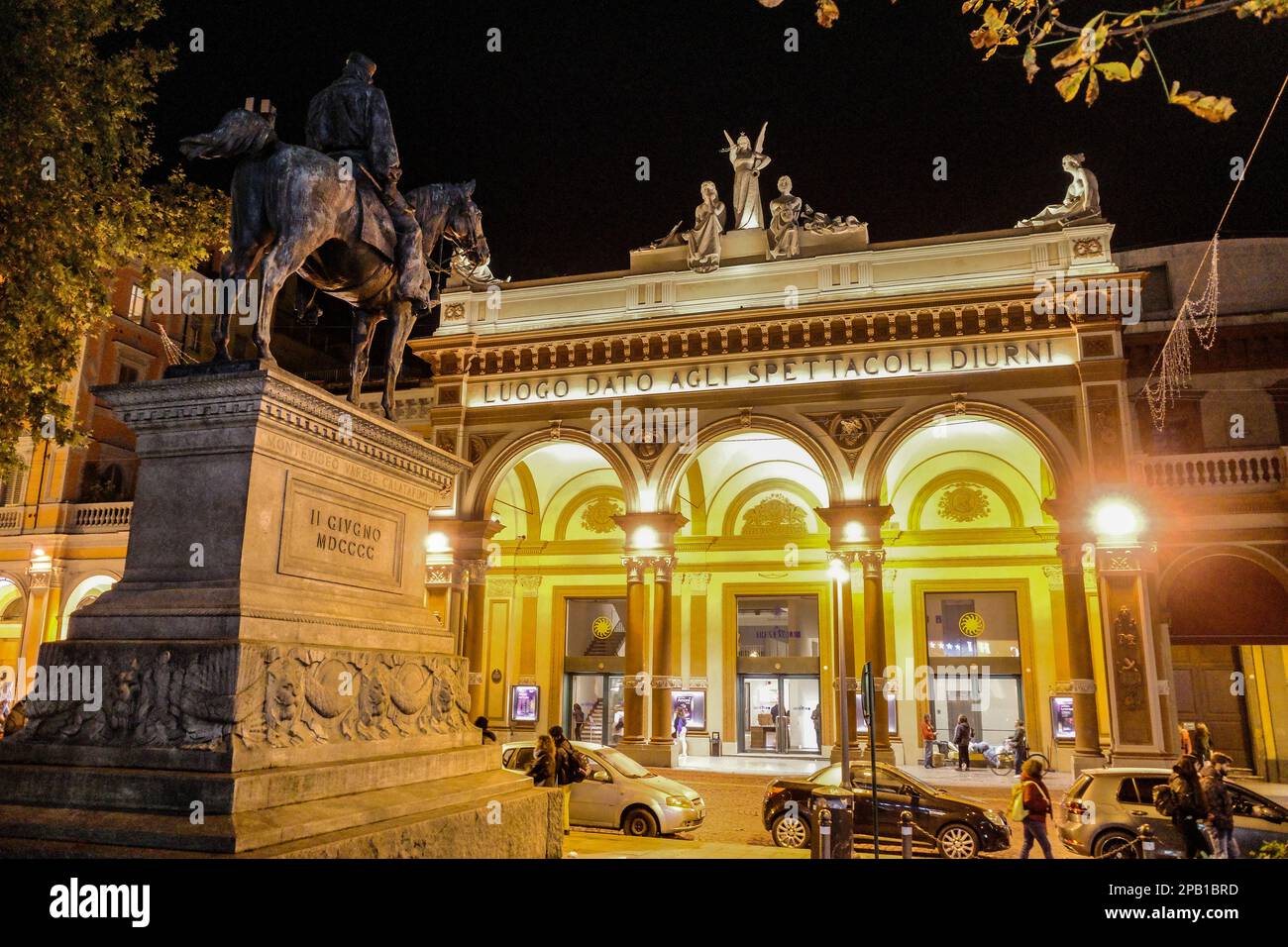 Bologna, Italy - 16 Nov, 2022: Monument to Giuseppe Garibaldi in front of the Arena del Sol Theatre Stock Photo