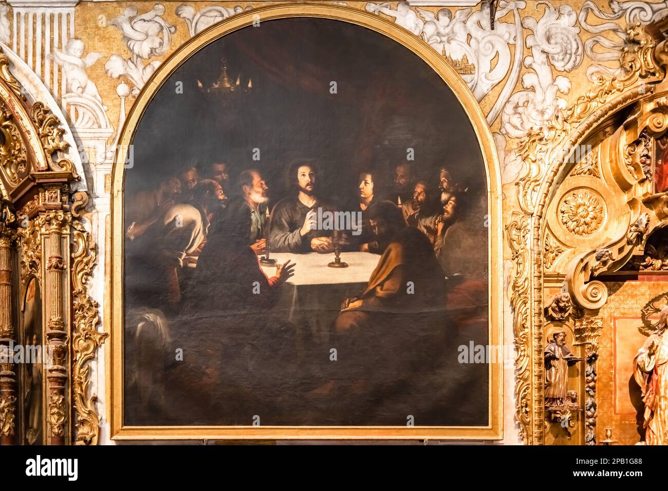 Seville, Spain - March 11, 2023: Painting named La Ultima Cena, The Last Supper, by Bartolome Esteban Murillo, inside the Church of Santa Maria la Bla Stock Photo