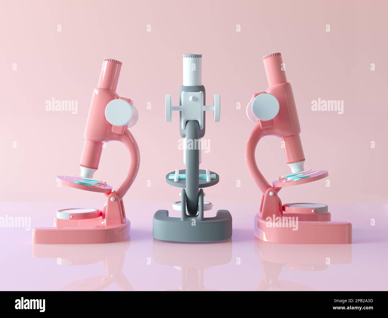 Composition of three microscopes in cartoon style. Microscope front