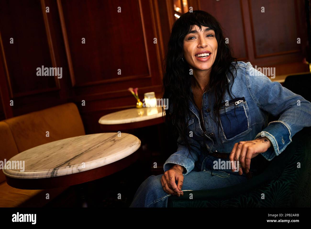 Stockholm, Sweden. 12th Mar, 2023. STOCKHOLM 20230312Swedish singer Loreen (Lorine Talhaoui) during an interview they day after she won the Melodifestivalen song contest with her song 'Tattoo', in Stockholm, Sweden, on March 12, 2023. Loreen will represent Sweden in the Eurovision Song Contest in Liverpool in May. Foto: Fredrik Persson / TT / kod 1081 Credit: TT News Agency/Alamy Live News Stock Photo