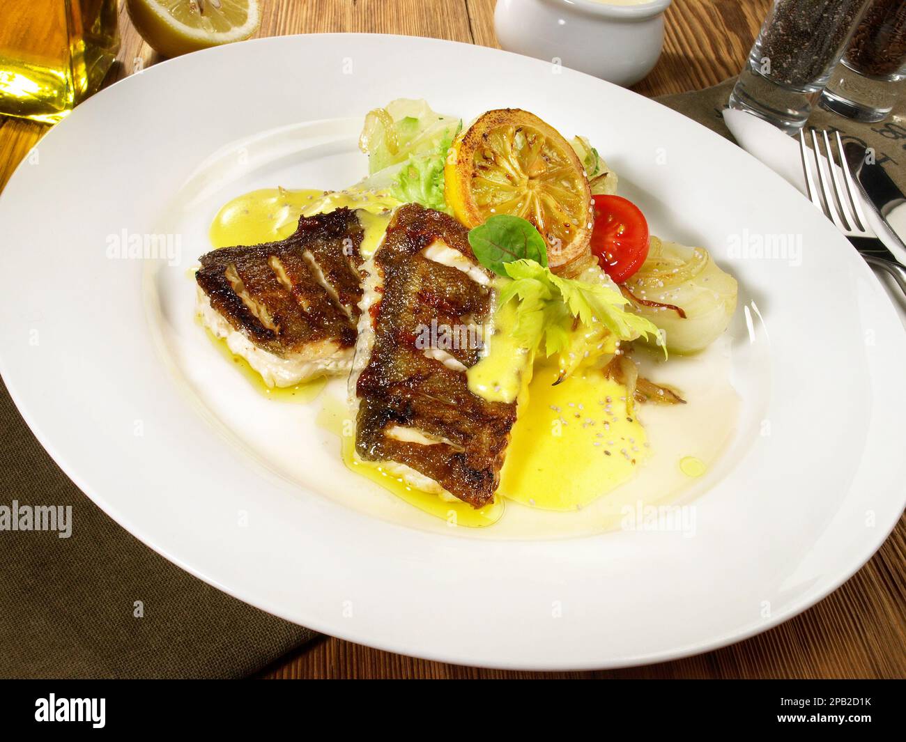 Cod Fish with Sauce Hollandaise Stock Photo Alamy