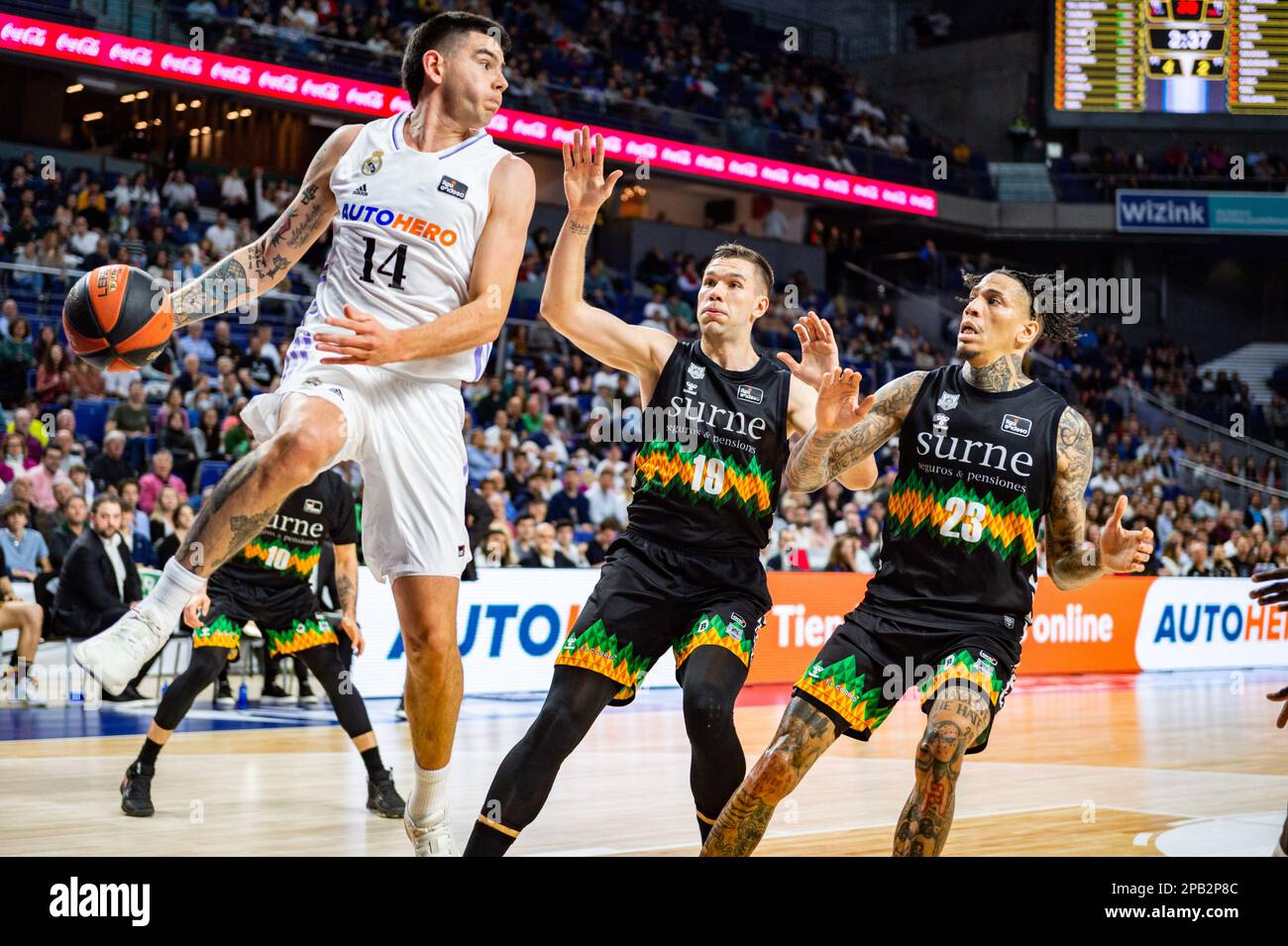 March 12, 2023, Madrid, Spain: Gabriel Deck (Real Madrid) in action during  the basketball match between Real Madrid and Bilbao Basket valid for the  matchday 22 of the spanish basketball league called