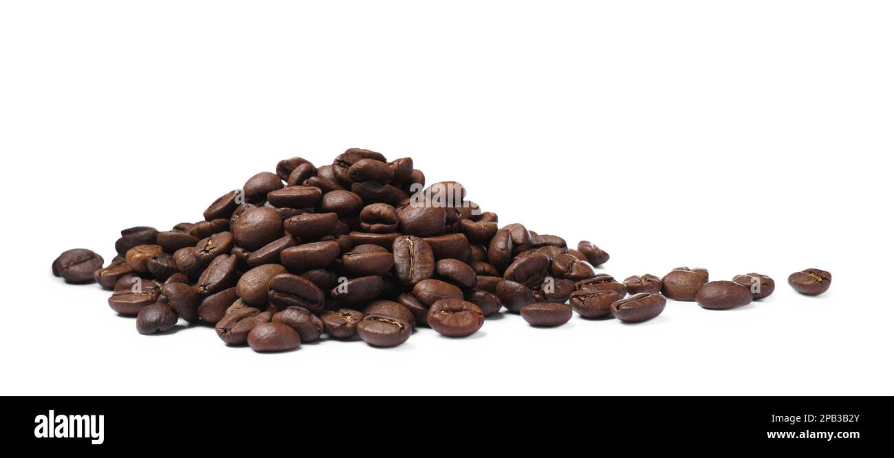 Pile of roasted coffee beans on white background Stock Photo - Alamy