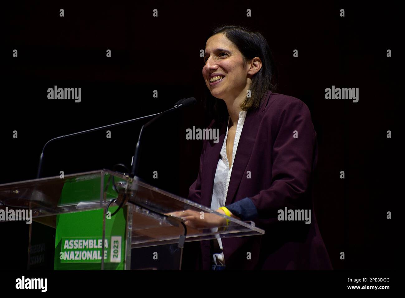 Elly Schlein speaks on stage during the National Assembly of the Democratic Party (PD), in Rome on March 12, 2023. Credit: Vincenzo Nuzzolese/Alamy Live News Stock Photo