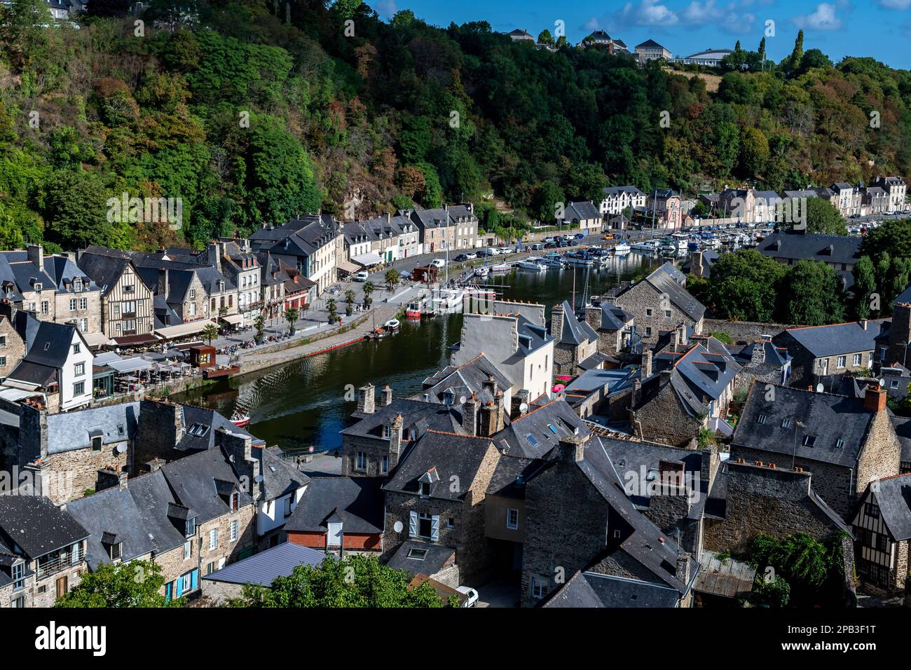 Breton Village Dinan With Half-Timbered Houses And River La Rance In Department Ille et Vilaine In Brittany, France Stock Photo
