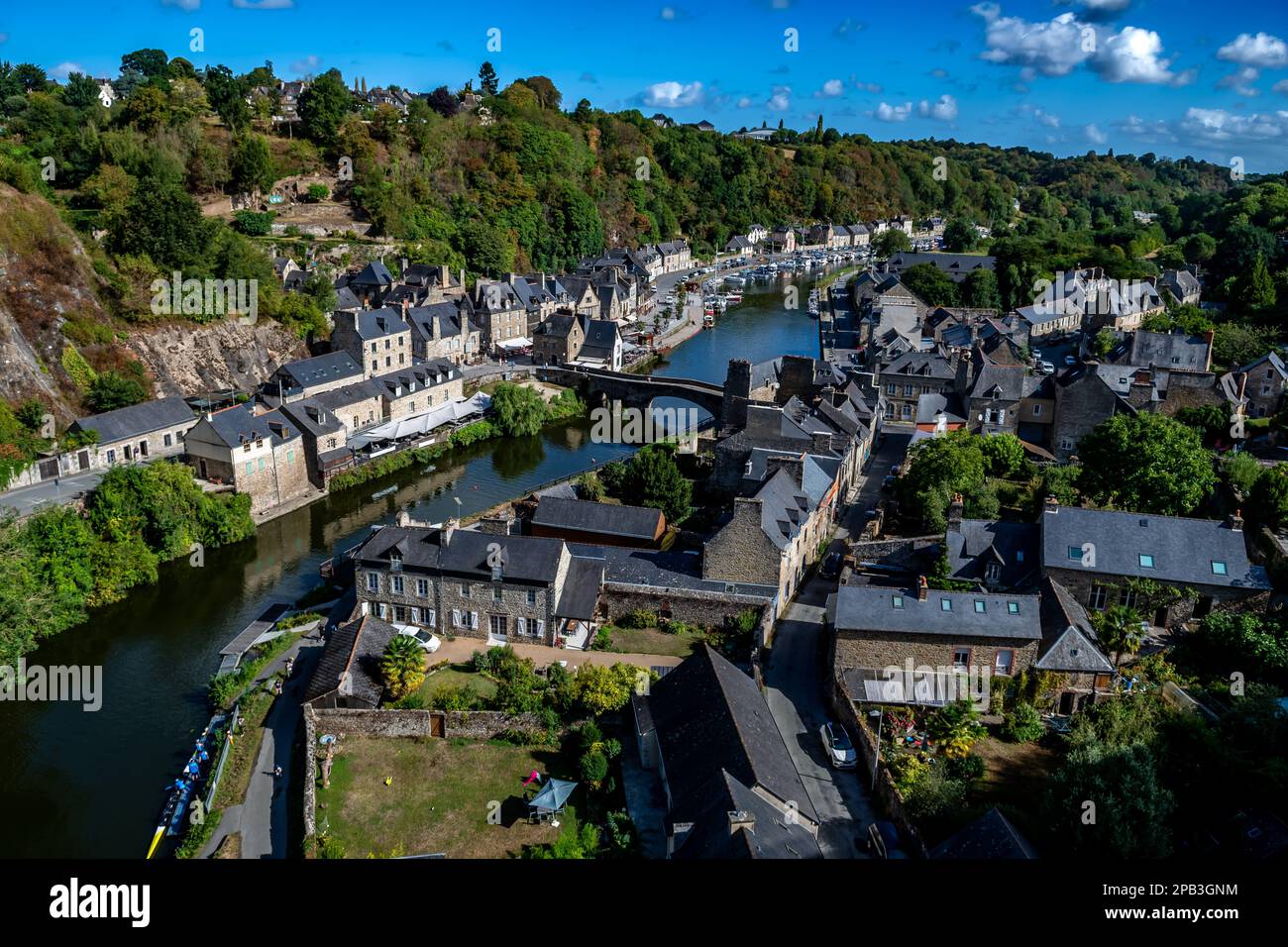 Breton Village Dinan With Half-Timbered Houses And River La Rance In Department Ille et Vilaine In Brittany, France Stock Photo
