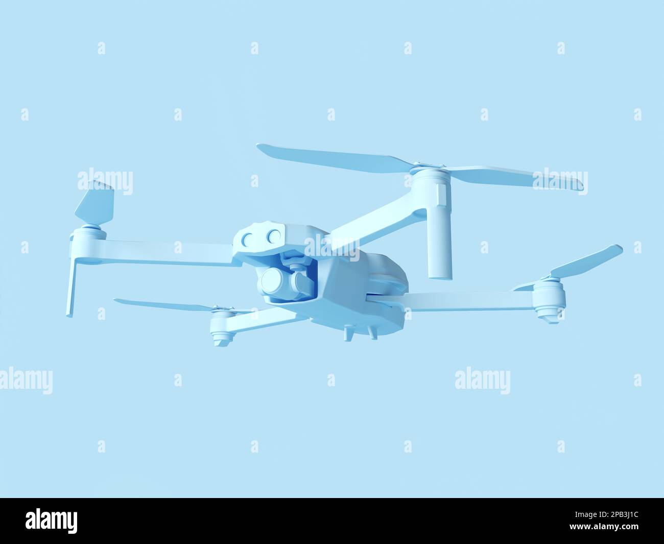 Remote control air drone. Copter flying with small action video camera. Monochrome blue pro drone during flight. 3d render illustration Stock Photo