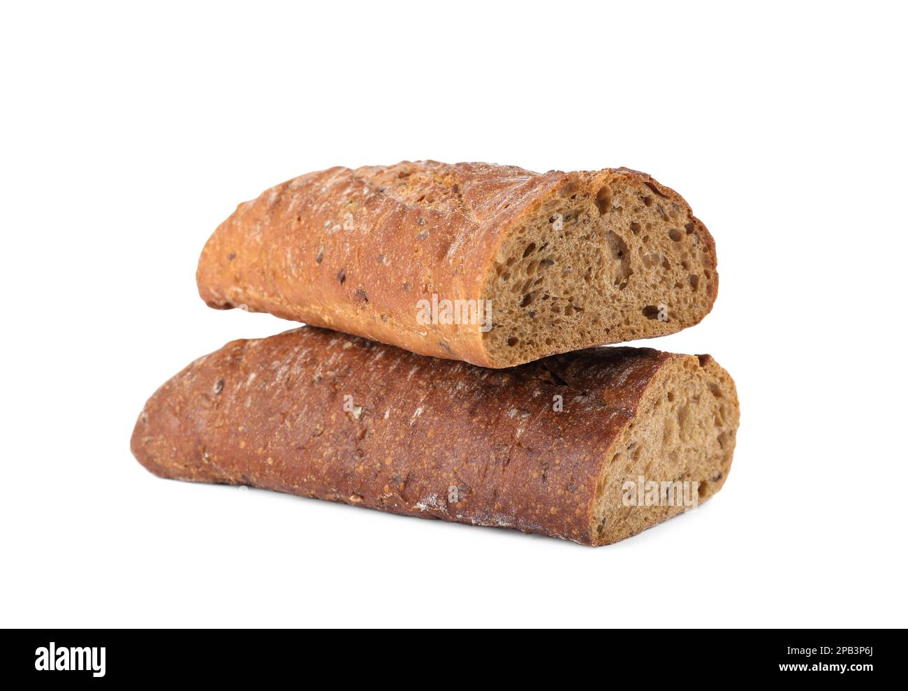 Pieces of fresh buckwheat baguette on white background Stock Photo Alamy