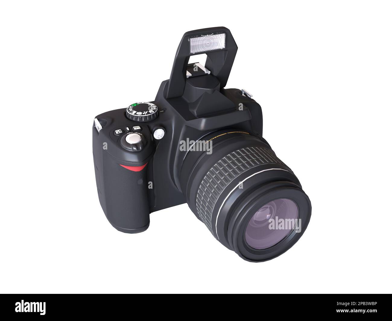 Professional SLR camera with a mirror lens isolated on a white background, closeup. Black