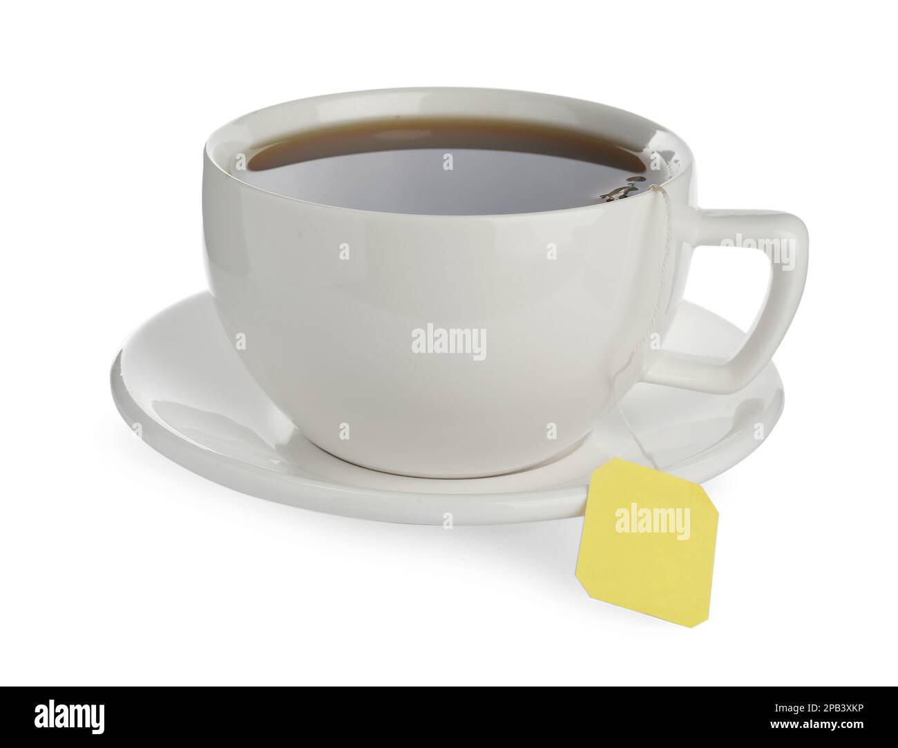 Tea bag in cup of hot water isolated on white Stock Photo Alamy