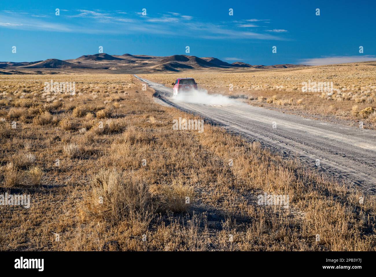 Dirt road to Lunar Crater volcanic field, sagebrush steppe, Nevada, USA Stock Photo