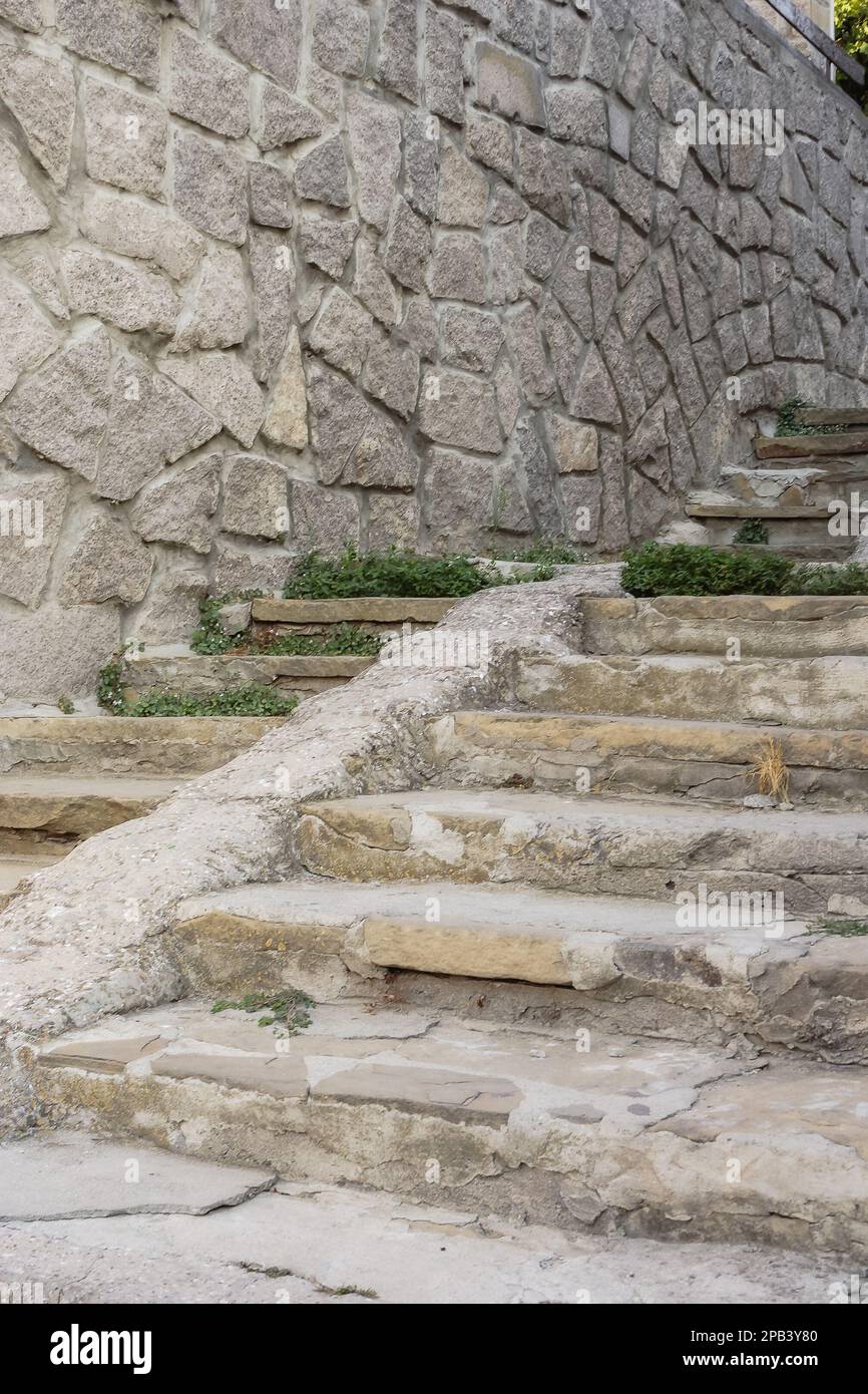 european downtown street with steps. travel and sightseeing concept Stock Photo