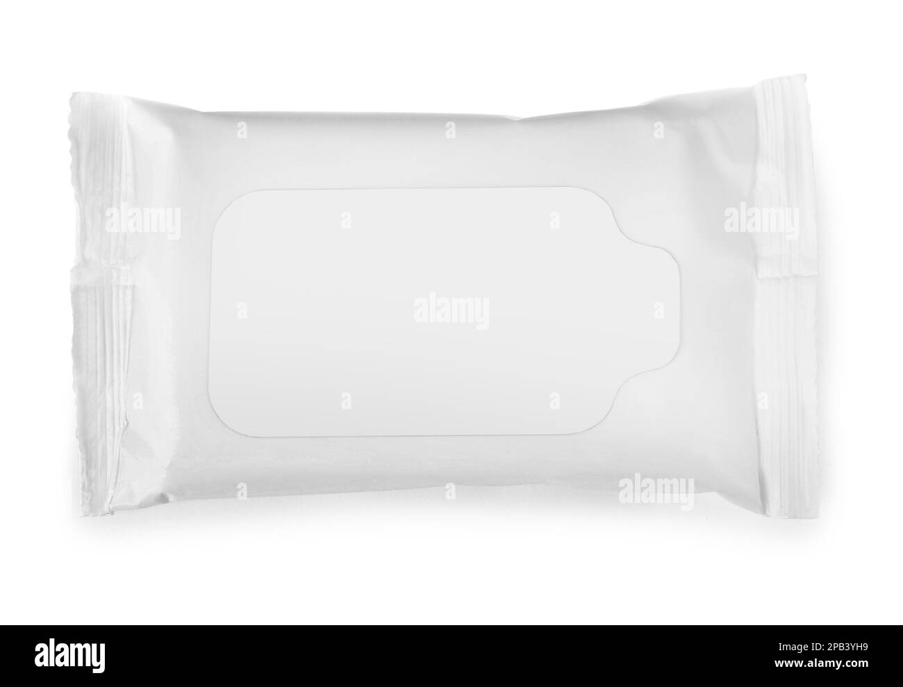 Wet wipes flow pack isolated on white, top view Stock Photo - Alamy