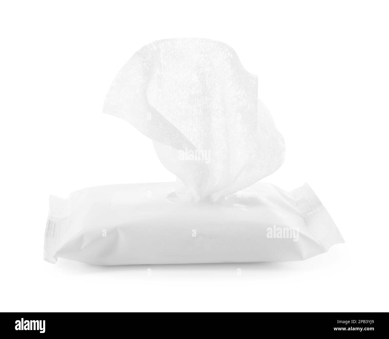Open wet wipes flow pack isolated on white Stock Photo - Alamy