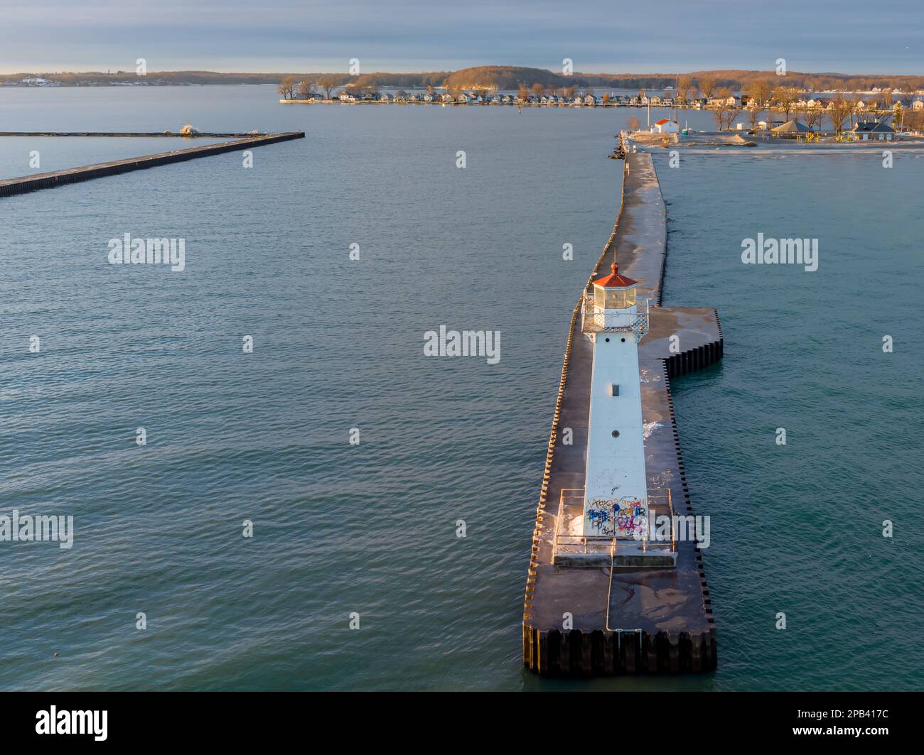 Early winter morning aerial photo of Sodus Point Lighthouse, Sodus, New