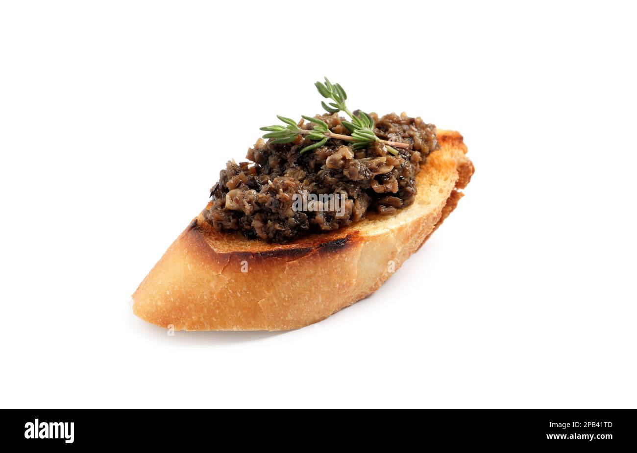 Tasty bruschetta with truffle paste isolated on white Stock Photo Alamy