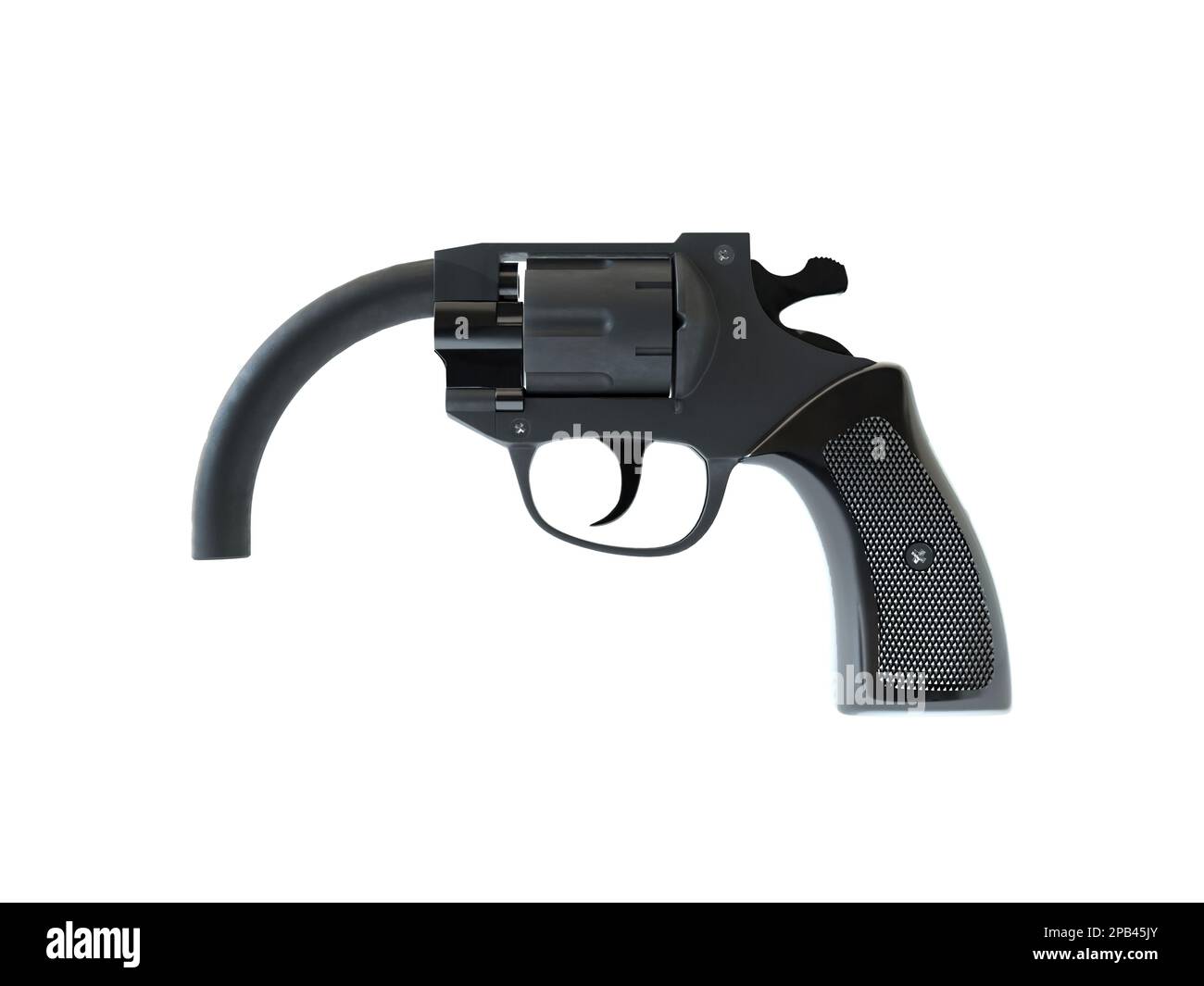 Broken Pistol impotence symbol of Masculinity and impotency. 3d render illustration. Black realistic Gun with barrel folded down. Isolated on white Stock Photo