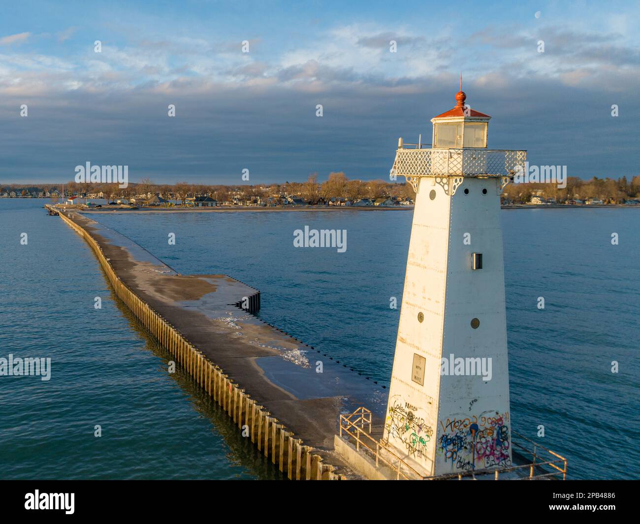 Early winter morning aerial photo of Sodus Point Lighthouse, Sodus, New
