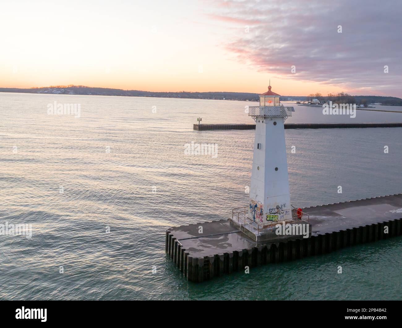 Early winter morning aerial photo of Sodus Point Lighthouse, Sodus, New