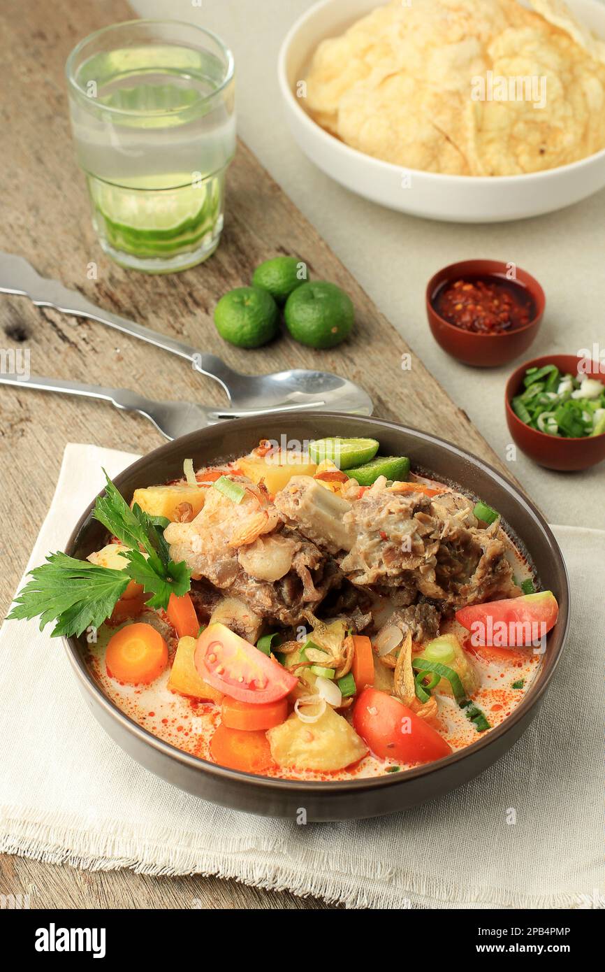 Soto Tangkar, Traditional Beef Ribs Cooked in Coconut Milk Soup from