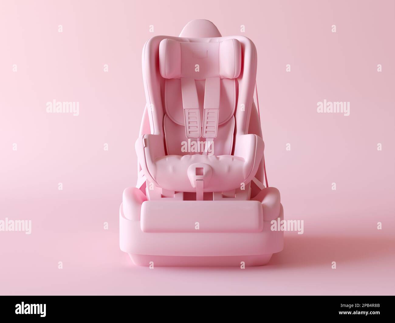 Pink baby chair for car 3d render illustration isolated on pastel pink background. Monochrome Child safety seat. The concept of child safety Stock Photo