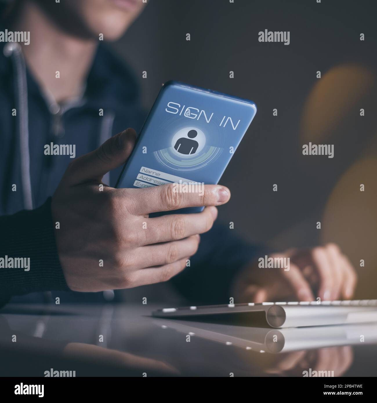 Man sign up and login. Registration, enter, sign in, membership concept ...
