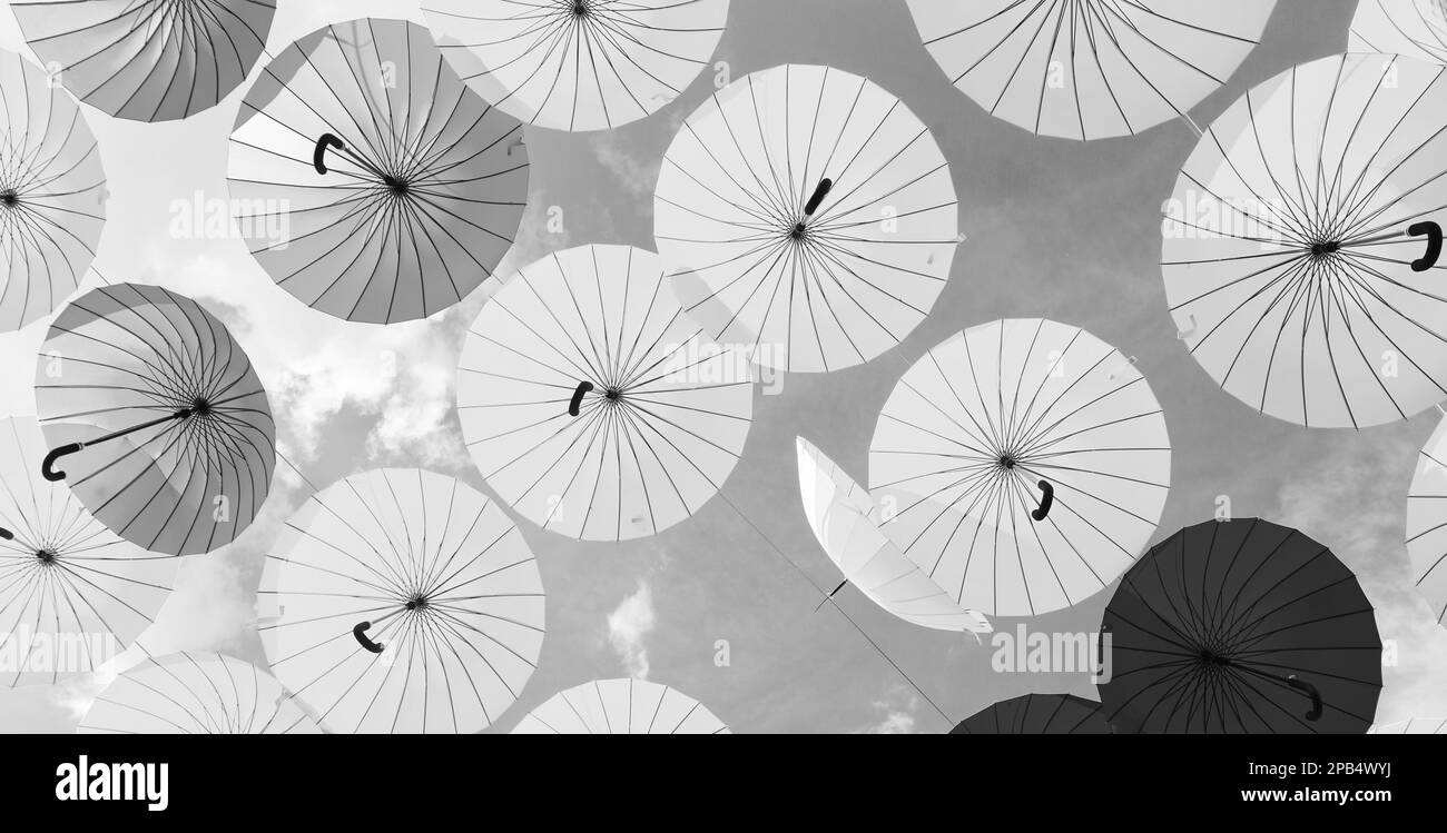 Umbrellas on the sky Black and White Stock Photos & Images Alamy
