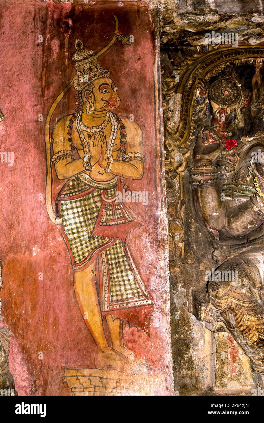 Mural painting fresco of Hanuman in the Ananthapadmanabha Swamy rock