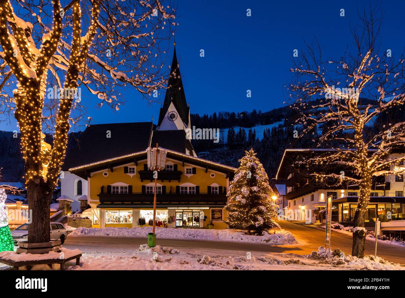 Christmas lights, Neukirchen, Salzburger Land, Austria, Europe Stock Photo