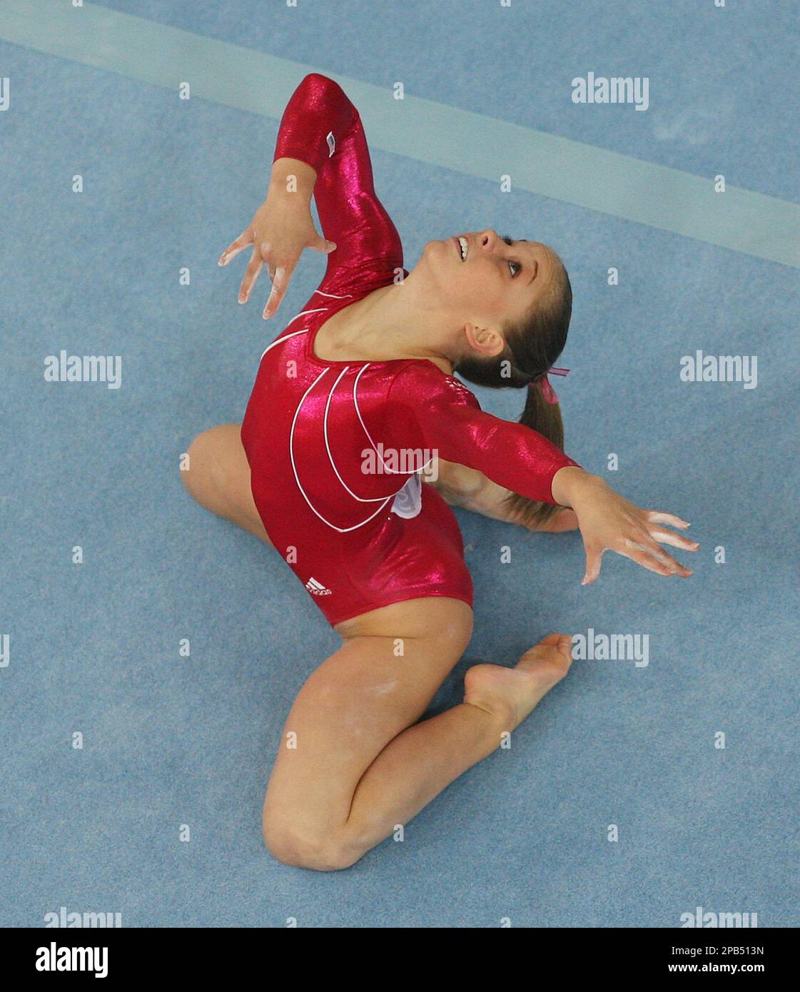 U.S. Shawn Johnson competes on the floor on her way to win the gold medal  during the women's floor final of the Gymnastics World Championships in  Stuttgart, southern Germany, on Sunday, Sept.