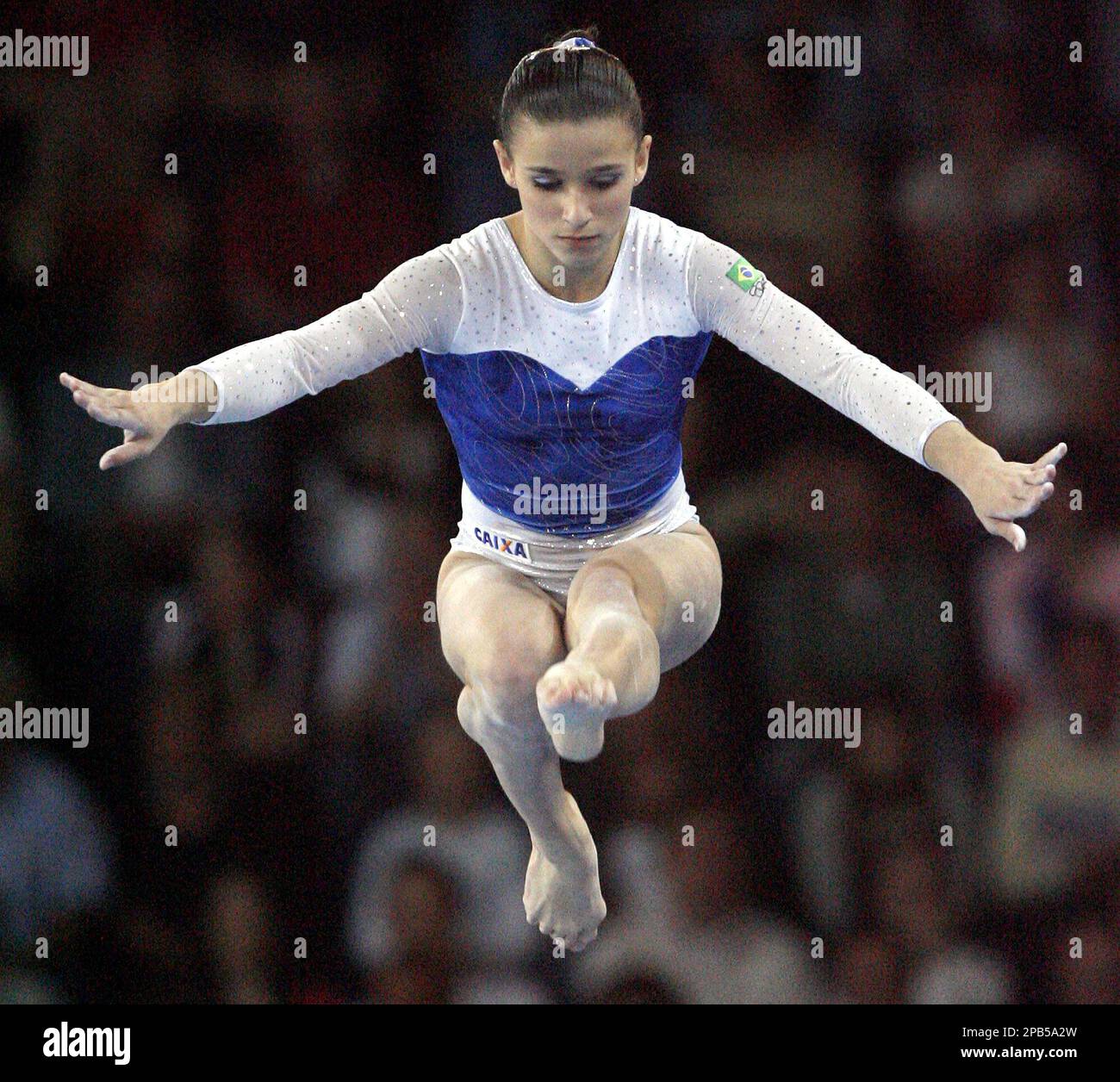 Joint bronze medalist Jade Barbosa from Brazil competes on the beam during the Women's Individual All Around final of the Gymnastics World Championships in Stuttgart, southern Germany, on Friday, Sept. 7, 2007. The 40th Gymnastics World Championships take place in Stuttgart from Sept. 1 to Sept. 9, 2007. (AP Photo/Michael Sohn) Stock Photo