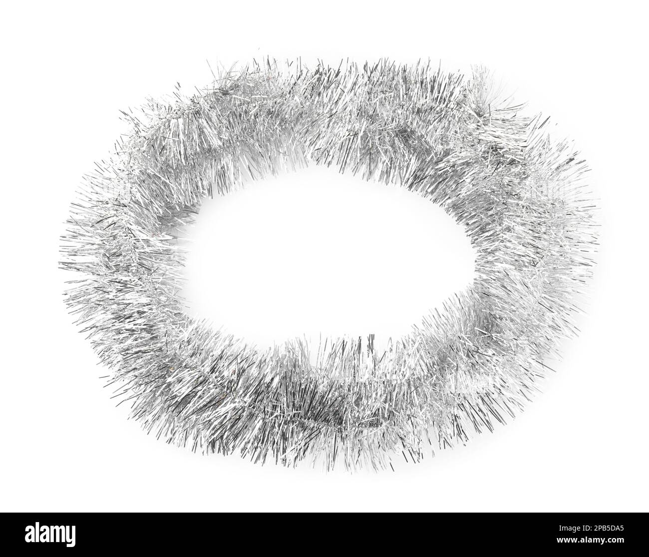 Shiny silver tinsel isolated on white, top view Stock Photo Alamy