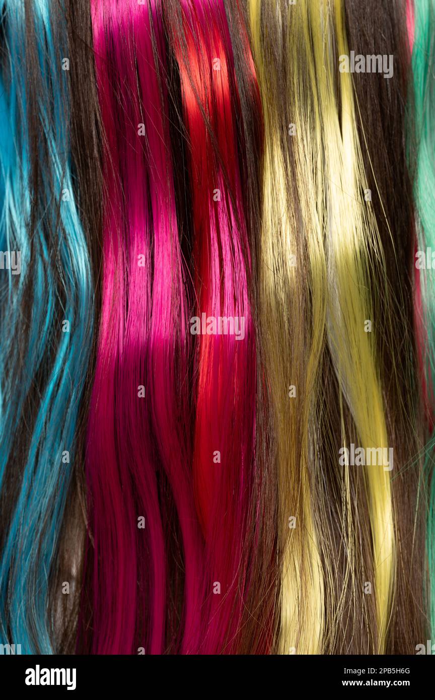 Different color hair background macro close up view Stock Photo