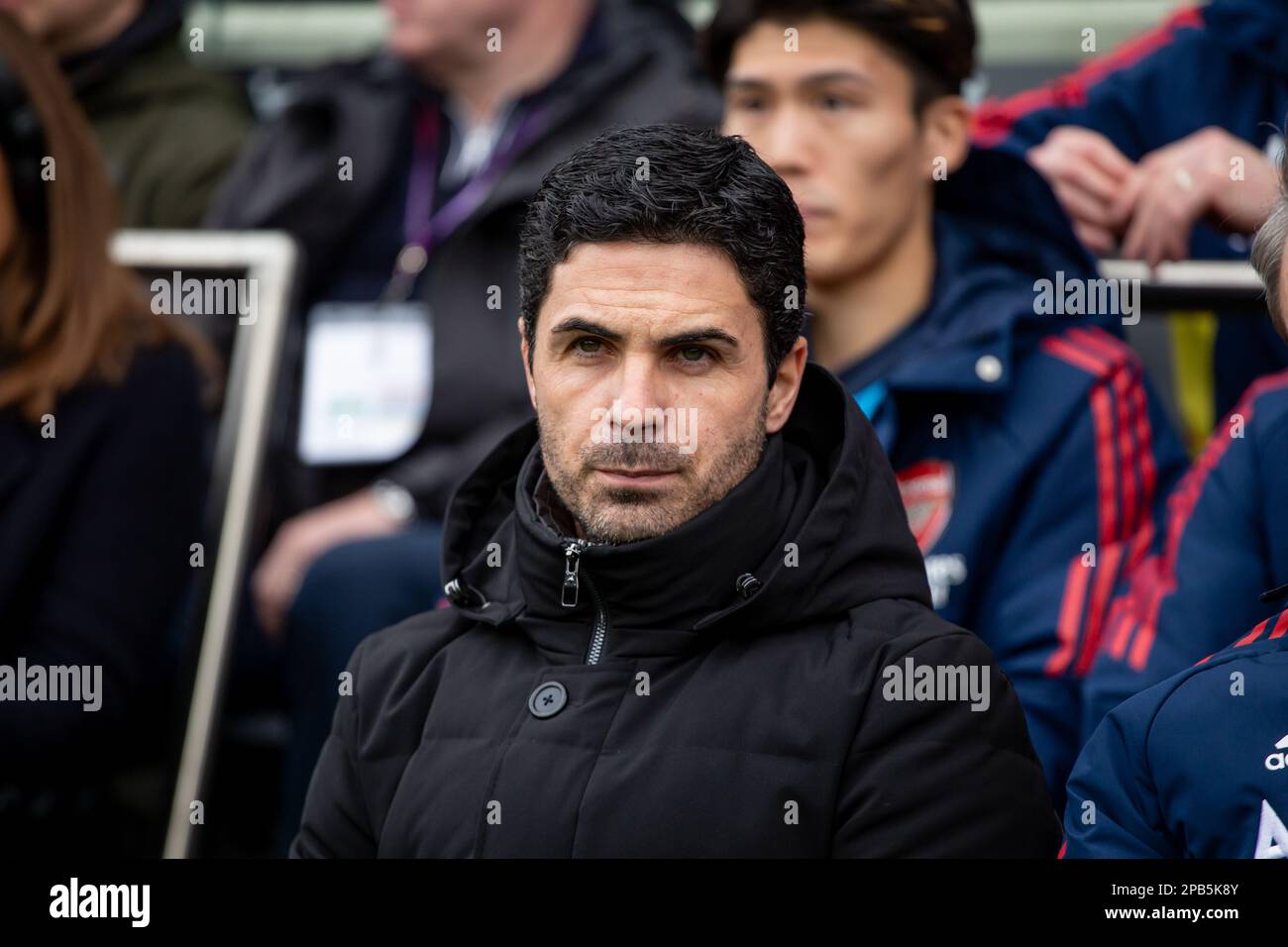 Mikel Arteta of Arsenal looks on during the Premier League match between Fulham and Arsenal at Craven Cottage, London on Sunday 12th March 2023. (Photo: Federico Guerra Maranesi | MI News) Credit: MI News & Sport /Alamy Live News Stock Photo