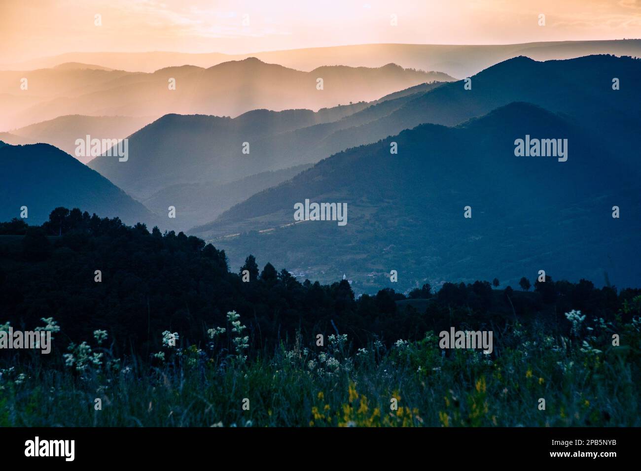 banner of mountain peaks in beautiful sunset light Stock Photo - Alamy