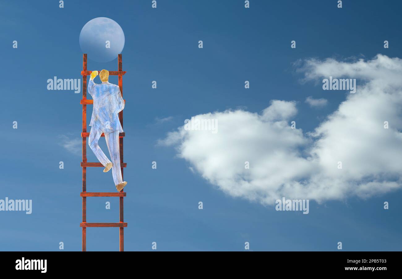 Businessman reaches for the moon, innovation,idea,success business concept Stock Photo