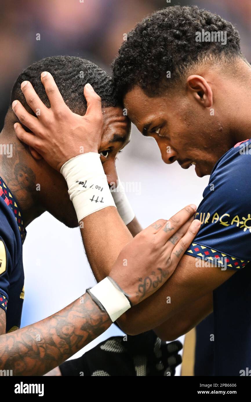 HERENVEEN - Steven Bergwijn after the 0-3 with Jurrien Timber of Ajax during the Dutch premier league match between sc Heerenveen and Ajax at Abe Lenstra Stadium on March 11, 2023 in