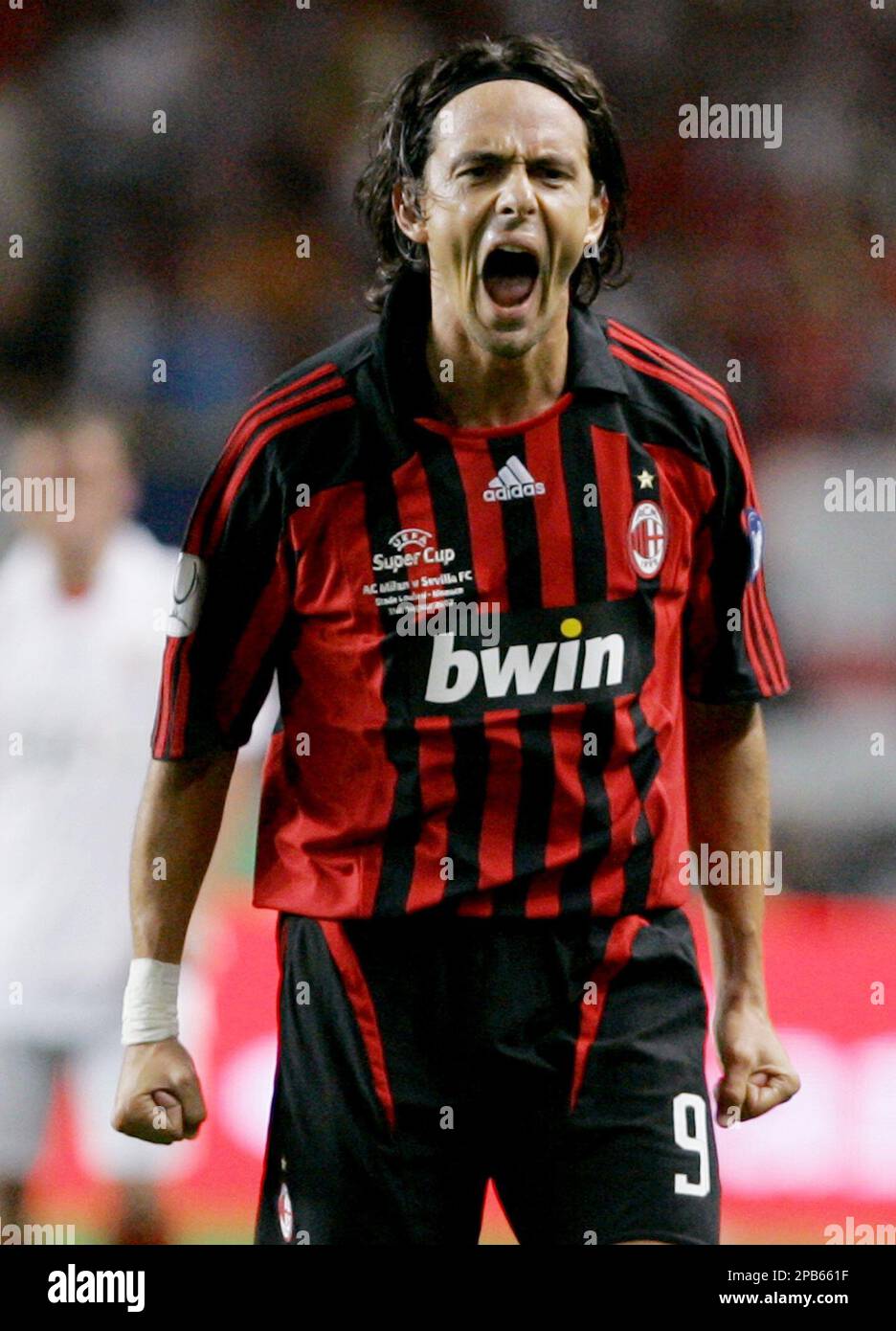 AC Milan forward Filippo Inzaghi celebrates after scoring a goal