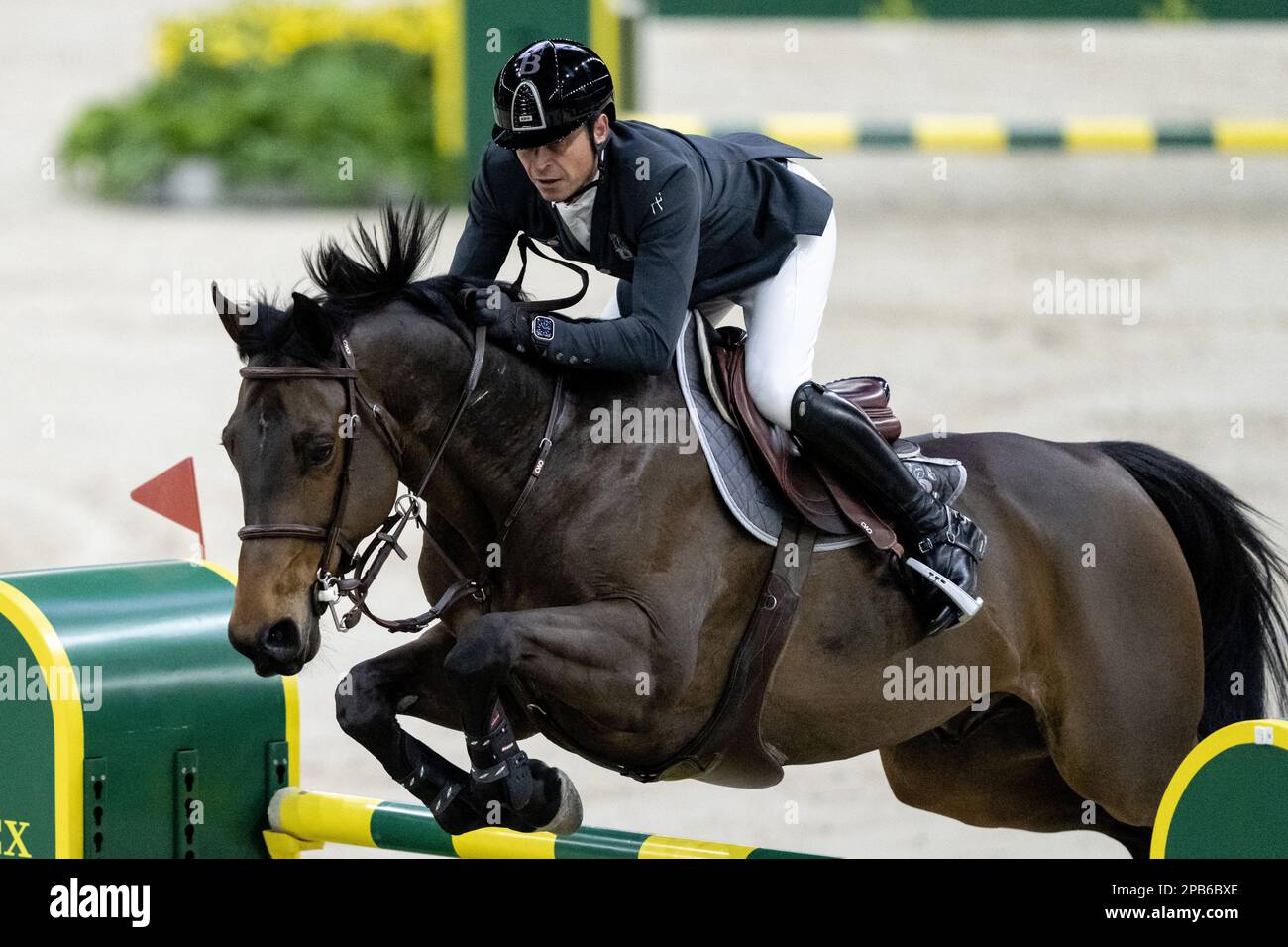 DEN BOSCH - Julien Epaillard (FRA) on Donatello dAuge in action during the World Cup show jumping, during The Dutch Masters Indoor Brabant Horse Show. ANP SANDER KONING netherlands out - belgium out Stock Photo