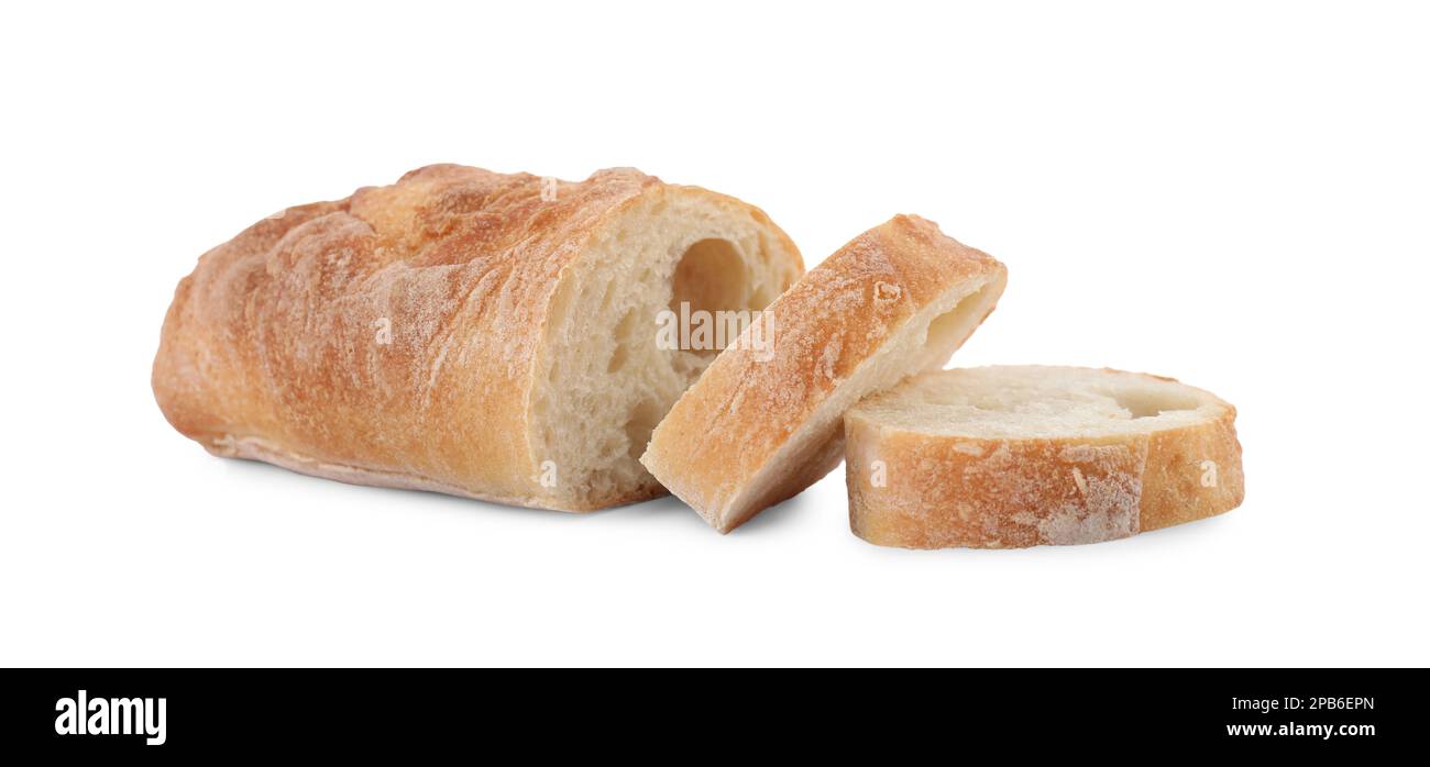 Pieces of fresh baguette on white background Stock Photo - Alamy