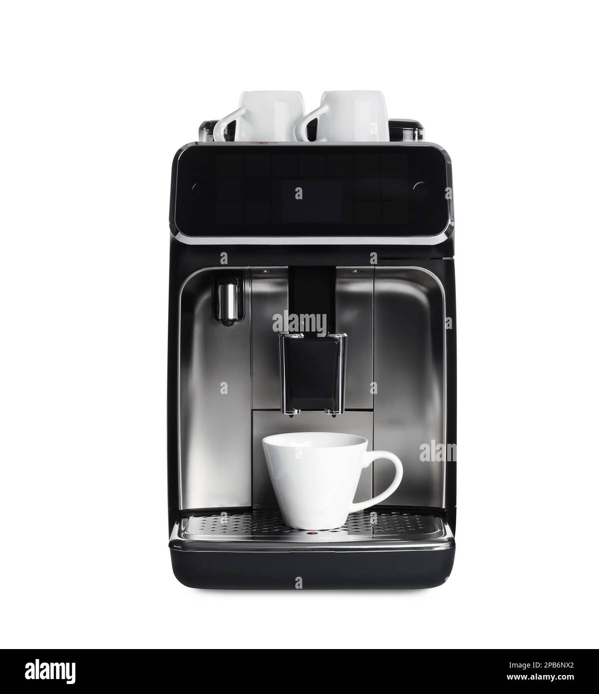 Modern electric coffee machine with cup isolated on white Stock Photo ...