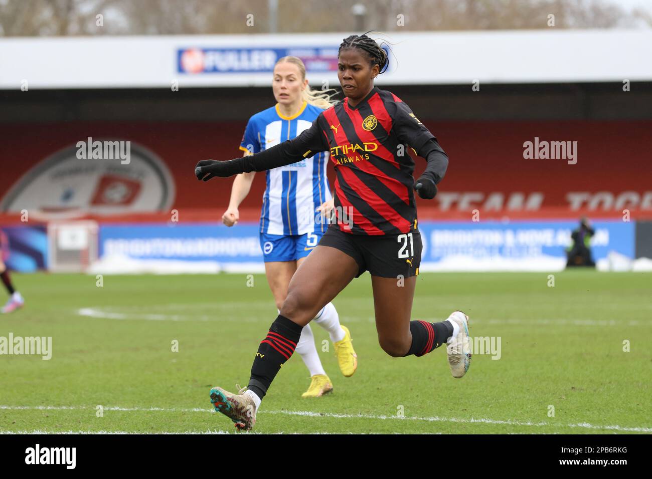 Crawley, UK. 12th Mar, 2023. Crawley, England, March 12th 2023: Khadija Shaw (MAN CITY, 21) at the Barclays FA Women's Super League football match between Brighton and Manchester City at Broadfield Stadium in Crawley, England. (Bettina Weissensteiner/SPP) Credit: SPP Sport Press Photo. /Alamy Live News Stock Photo