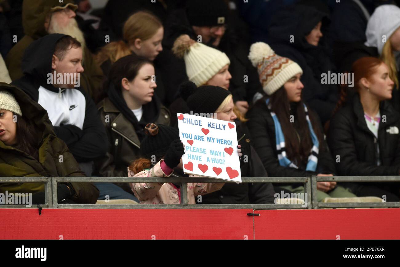 Crawley UK 12th March 2023 - Manchester City fans during the Barclays Women's Super League match between Brighton & Hove Albion and Manchester City   : Credit Simon Dack /TPI/ Alamy Live News Stock Photo