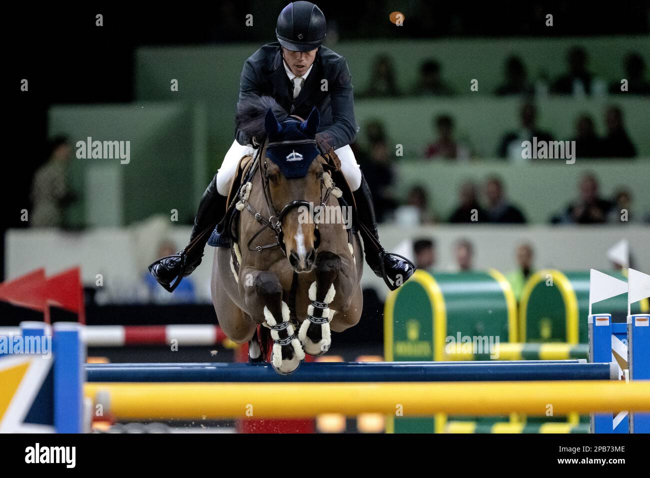 DEN BOSCH - Harrie Smolders (NED) on Monaco NOP in action during the World Cup show jumping, during The Dutch Masters Indoor Brabant Horse Show. ANP SANDER KONING netherlands out - belgium out Stock Photo