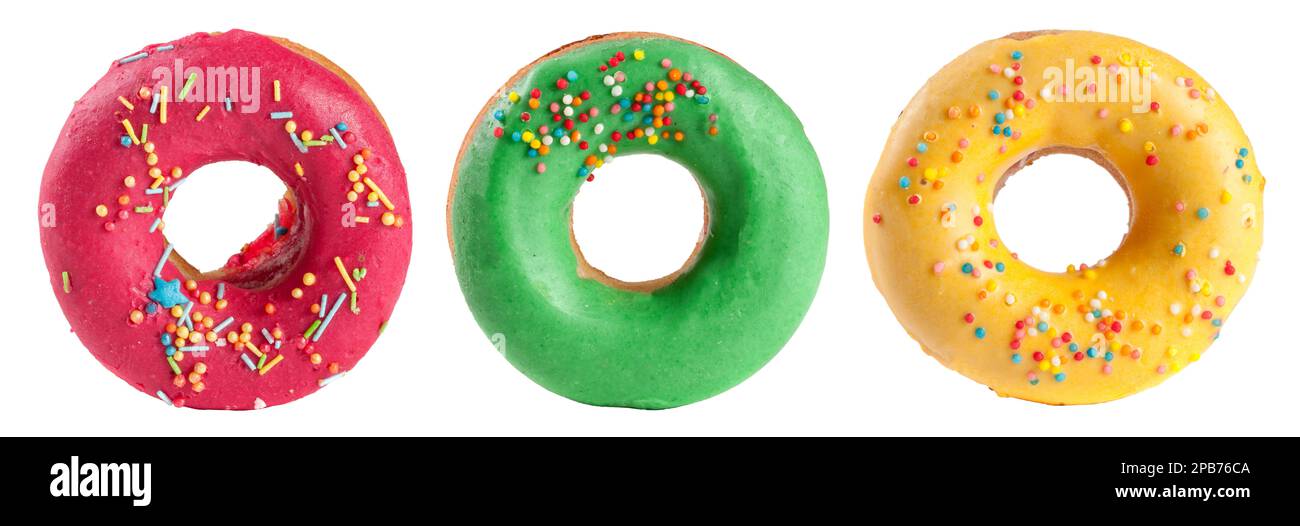 three glazed donut isolated on white background Stock Photo - Alamy