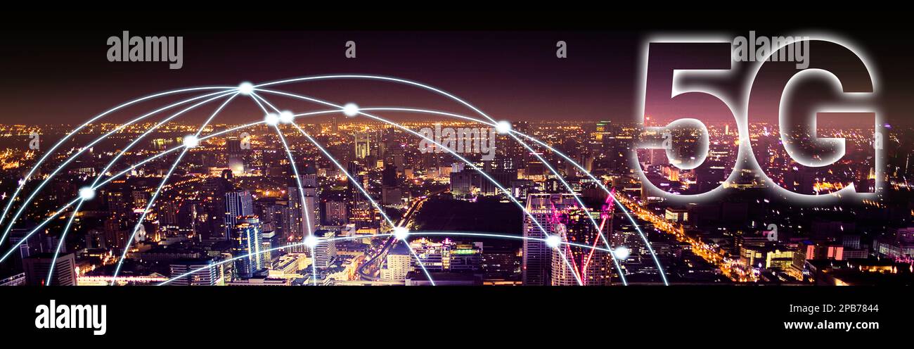 5G Fast speed wireless internet connection and technology concept. 3d ...