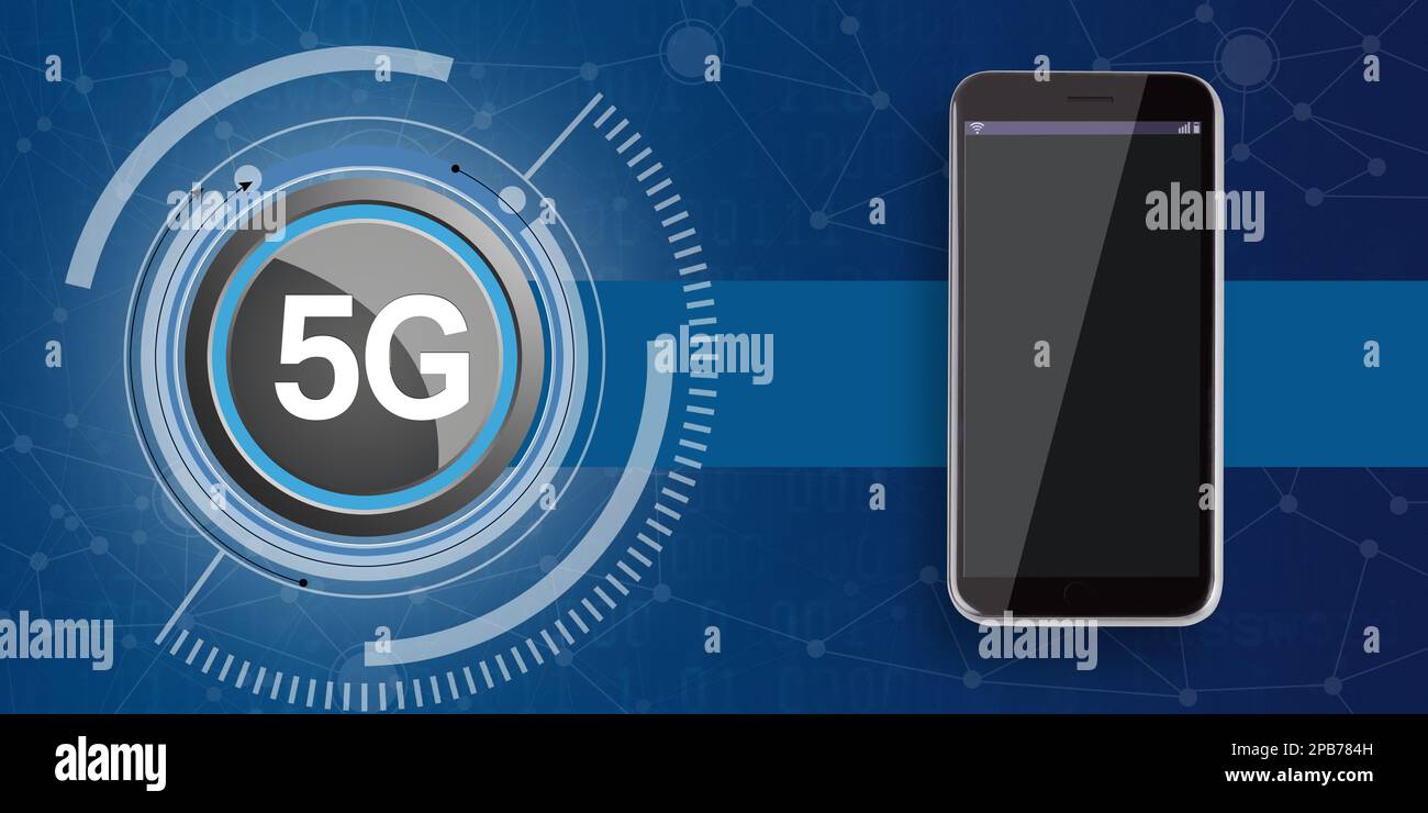 5G Fast speed wireless internet connection and technology concept. 3d ...