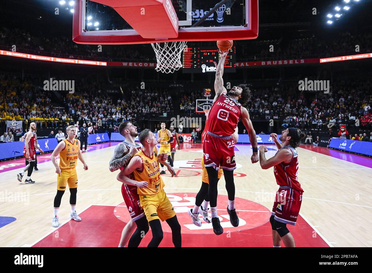 Antwerp's Roby Rogiers, Oostende's Vrenz Bleijenbergh and Antwerp's JeanMarc Mwema pictured in