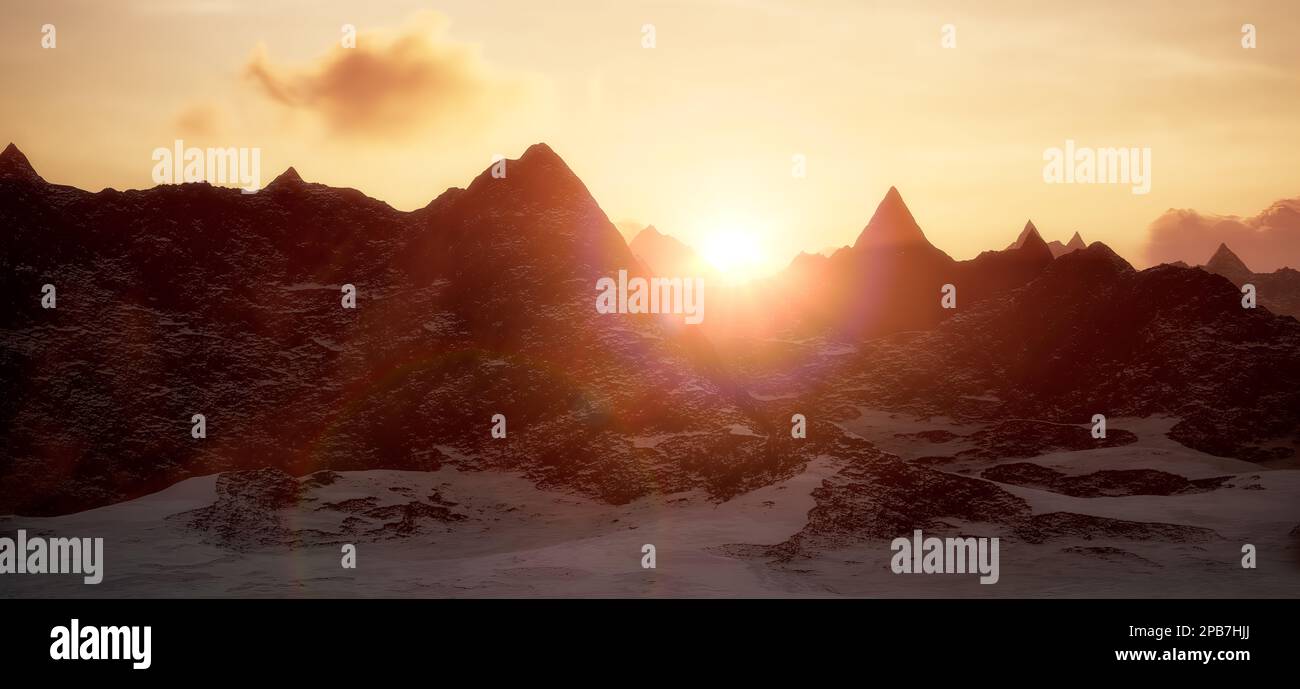 Rocky Mountain Peaks during golden sunset sky Stock Photo - Alamy